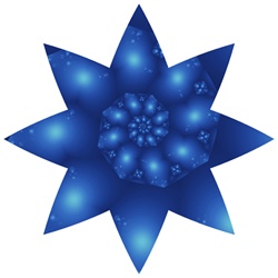 This chilly star-shaped snowflake, containing a deep blue spiral that resembles the night sky, epitomizes cold, frosty winter days, and the winter solstice.