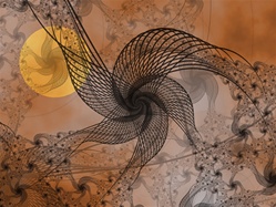 With a spooky fall moon and black creepers and vines against an orange sky, this delicate fractal is perfect for fall or Halloween. Creepy!