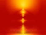 Calm and serene, this abstract fractal in shades of red, orange, and yellow resembles a glowing alien sunset over a tranquil lake.