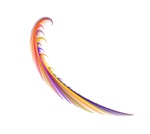 A vibrant rainbow colored swoosh or flourish against a pure white background.