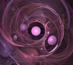 Glowing pink and mauve pearls float against a swirly pink gossamer background.