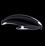 A remarkably realistic looking translucent oyster shell, complete with glittering pearl, rests on a deep black background. Another example of fractal art emulating the natural world!