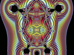 This freaky fellow looks awfully like a druggie version of Da Vinci's <em>Vetruvian Man</em>. Can you spot the head, hands, arms, and legs? Lots of glowing chakras and energy meridians in this image!