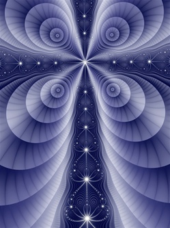 This white fractal cross against a blue starry sky can be used to communicate religious faith or a calm, tranquil meditative state.