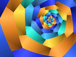 The coiled overlapping planes of this chunky yellow, gold, and blue spiral suggest dawn, dusk, and sunshine. You can almost feel the sun rising on a balmy summer day.