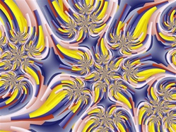 The impressionist splashes of blue, red and yellow in this fractal are reminiscent of the swirling colors of a Van Gogh haystack on a sunny summer day. Full of turbulent motion.