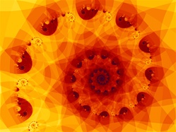 This delightful spiral in reds, yellows, and orange resembles the results of the popular children's pastime with pen, paper, and little round gear shaped discs. What kid didn't love spirograph!