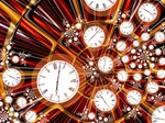 This whirl of clock faces against a motion blur suggests speed, stress, and the pressure of schedules and appointments. What a great image for a puzzle!