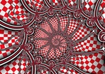 A red and white checkered tablecloth spirals into the center of this lively image, while undulating tendrils spiral out. Great puzzle material!
